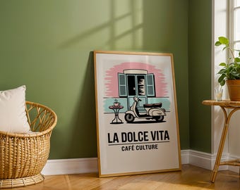 Italiaanse scooterprint – La Dolce Vita Café Culture Retro Art (digitale download)