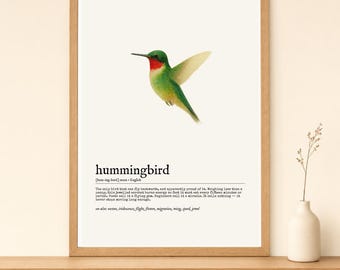 Hummingbird Dictionary Print, Watercolor Bird Art, Nature Wall Decor (Digital Download)