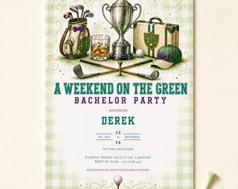 Golf Bachelor Party Invitation, Weekend on the Green, Editable Canva Template (Digital Download)