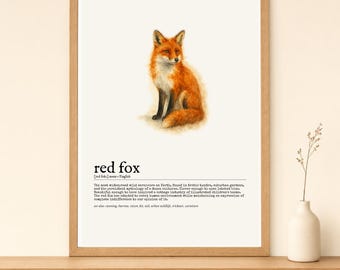 Red Fox Print Set | Dictionary Art with 4 Styles, Instant Download