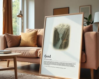 Fjordwoordenboek afdrukken | Scandinavische muurkunst | Noordse natuurposter direct downloaden