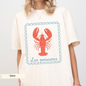 Hummer-Grafik-T-Shirt Komfort-Farben, französisches Küsten-beunruhigtes T-Shirt, übergroßes Coquette ästhetik-Shirt, nautischer Fischer-Stil