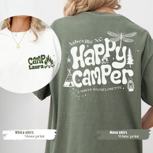 Personalized Camp Bachelorette Shirt, Bride Camping Shirt, Happy Camper T Shirt, Summer Camp Theme Party Sweatshir,  Camping Bridesmaid Gift