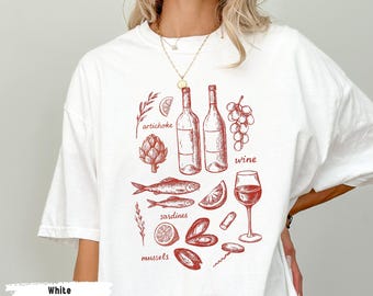 Comfort Colors Italy T-Shirt: Wine & Seafood Coastal Style