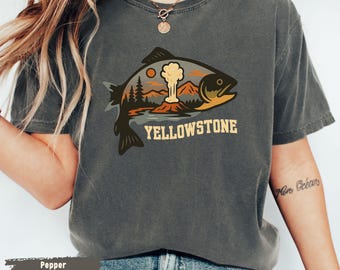 Yellowstone National Park T-Shirt, Wildlife Graphic Tee, 90s Hiking Nature Shirt, Mountain Fish Graphic Tee, Nature Lover Outdoor Apparel