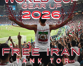 Camiseta sin mangas unisex teñida con el lema "Irán Libre" de Lion and Sun / Equipamiento para la Copa del Mundo