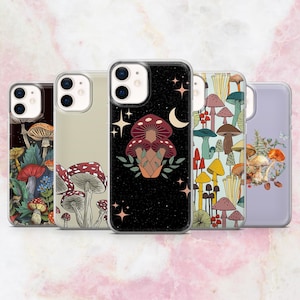 Mushroom Phone Case Forest Cottagecore Cover for iPhone 16, 15, 14, 13, 12, 11 Samsung S25, S24, A56, A16 Pixel 9A, Pro XL, 8A 8Pro