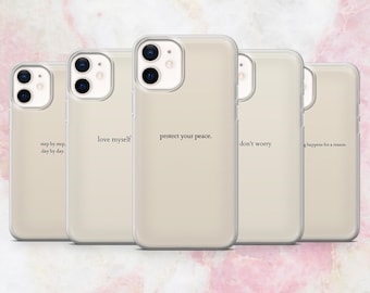 Funda para teléfono con citas sobre salud mental y autocuidado para iPhone 16, 15, 14, 13, 12 y 11. Samsung S25, S24, S23, A56, Pixel 9Pro XL, 8A y 8Pro.