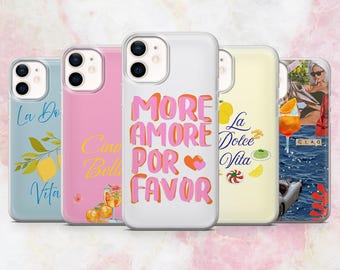 Funda para teléfono "Amor" con frase italiana "Dolce Vita" para iPhone 16, 15, 14, 13 y 12, Samsung S25, S24, A56, A16, Pixel 9A, Pro XL, 8A y 8Pro.