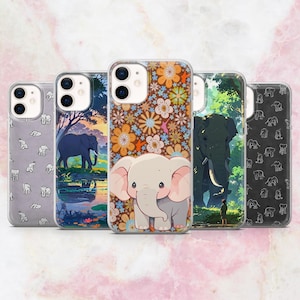 Elephant Phone Case Cute Animal Kawaii Elephants Cover for iPhone 16, 15, 14, 13, 12, 11 Samsung S25, S24, S23 A56 Pixel 9Pro XL, 8A 8Pro