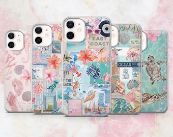 Beachy Phone Case Coastal Preppy Seashell Cover for iPhone 16, 15, 14, 13, 12 Samsung S25, S24, A56, A16 Pixel 9A, Pro XL, 8A, 8Pro