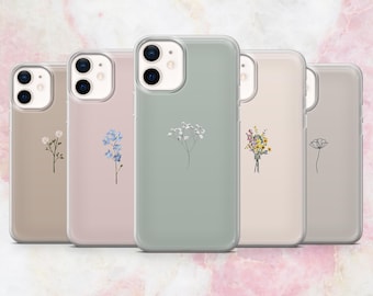 Cute Minimalist Phone Case Spring Flowers Garden Cover for iPhone 16, 15, 14, 13, 12, 11 Samsung S25, S24, S23 A56 Pixel 9Pro XL, 8A 8Pro