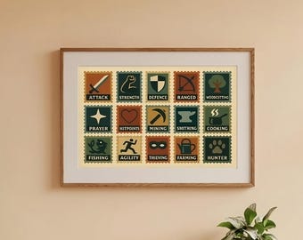 RuneScape Skills Stamp Art Print: OSRS Retro Gaming Decor