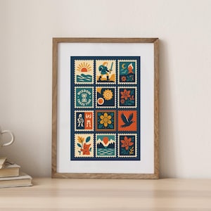 Mid-Century Zelda Kunstdruck – Retro Stamp-Stil Poster Inspiriert von Tears of the Kingdom für Bold, A4, A3 Portrait Druck