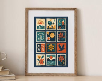 Zelda Tears of the Kingdom Art Print: Mid-Century Stamp-Style Poster