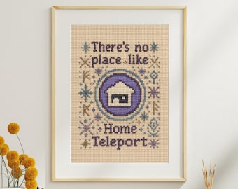 RuneScape &quot;There’s no place like Home Teleport&quot; Cross-Stitch Style Print – OSRS Wall Art, Gielinor Gamer Decor, Retro Pixel Poster A4 A3