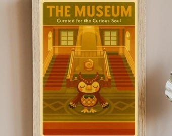 Animal Crossing Museum Art Print: Blathers Vintage-Style Nintendo Decor