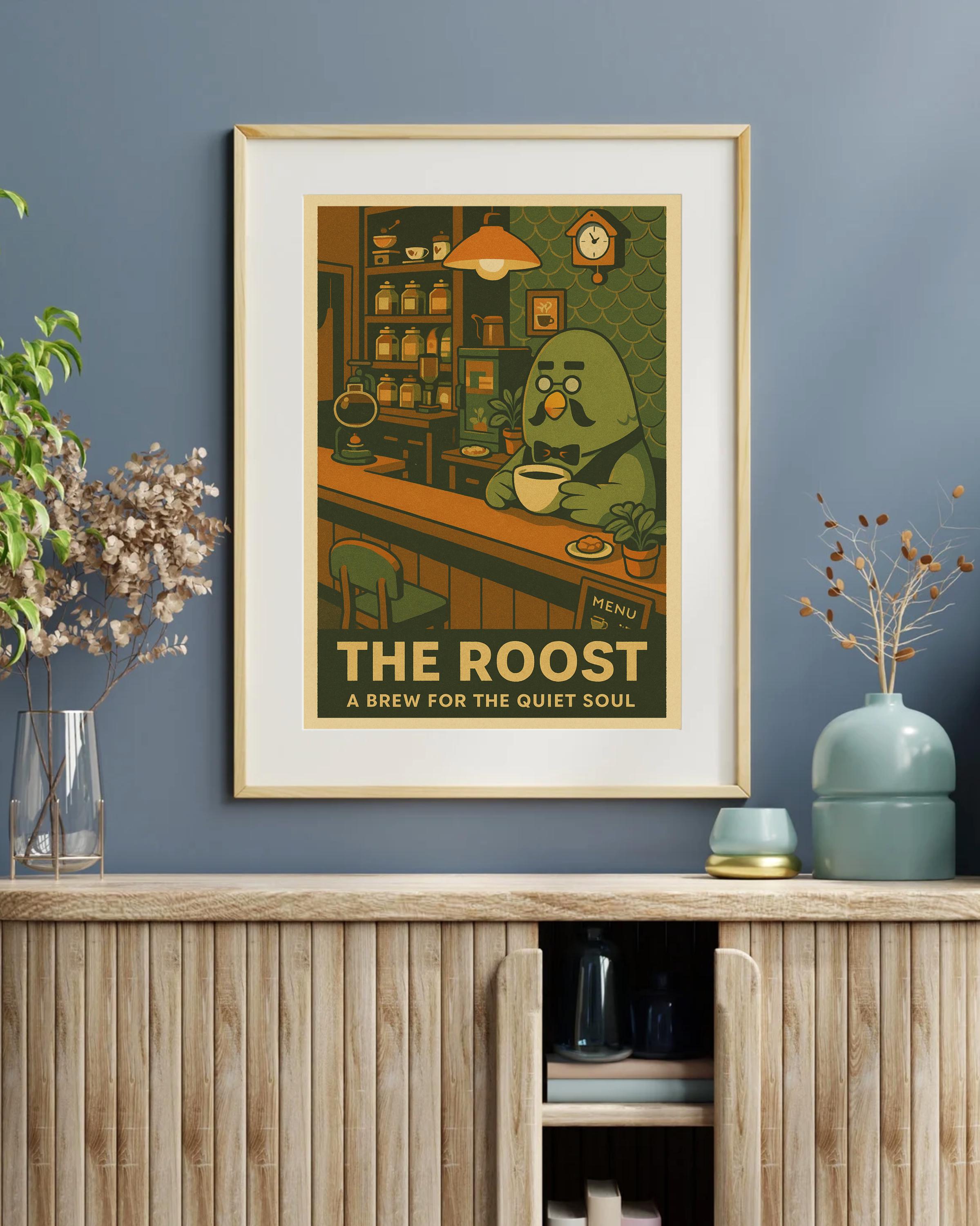 Animal Crossing "The Roost" Poster | Brewster Cafe Print | ACNH Retro Wall Art | Cozy Gamer Decor | Nintendo Coffee Shop Art