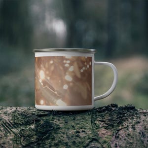 Warm Fairy Light Bokeh Enamel Camping Mug | Cozy String Lights Design