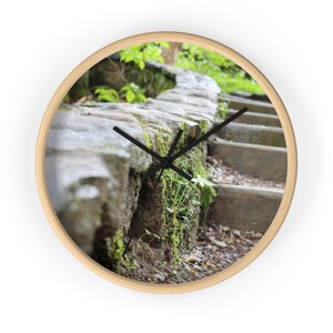 Mossy Stone Steps Wall Clock | Nature Pathway, Rustic Outdoor Décor