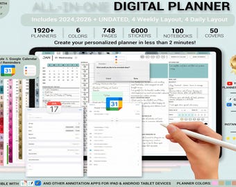 Agenda digital sem data, GoodNotes, diário, semanal e mensal (download digital)