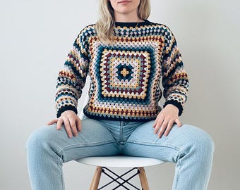Padrão de suéter de crochê quadrado, suéter com ponto vovó embaralhado, padrão de blusa de crochê, suéter (download digital em PDF)