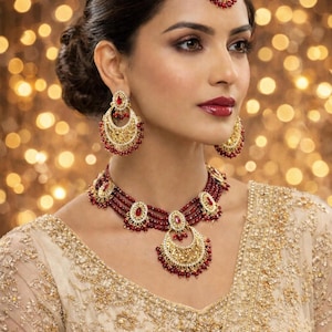 Gold Tone Pakistani Bridal Jewelry Set – Choker, Earrings & Tikka