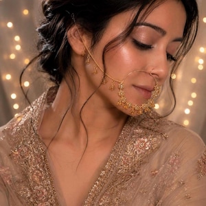 Oversized Gold Bridal Nose Ring Nath with Pearls, Stones | Traditional Wedding Jewelry