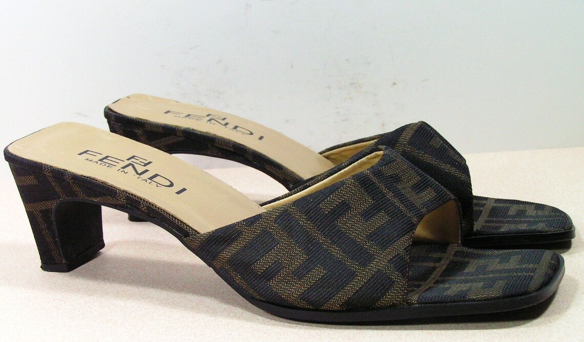 Vintage fendi shoes womens 11 sandals wedges high heel green Etsy