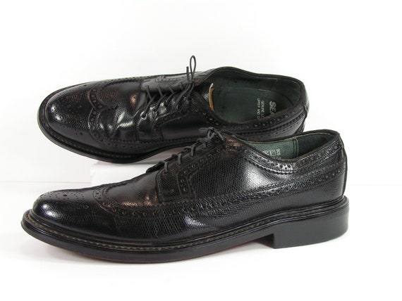 vintage wingtip dress shoes mens 10.5 D black oxfo
