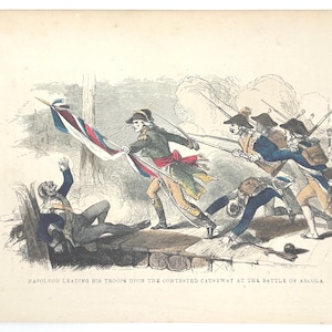 1850s Hand-Colored Engraving – Napoleon at the Battle of Arcola