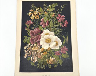 Antique 1880 Victorian Floral Print – Summer Chromolithograph by Edmund Evans, Religious Tract Society London