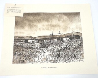 Russell R Waterhouse Western Print Camino a un pueblo mexicano Cowboy Arte del desierto 12x16 [E1]