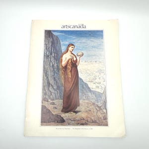 May include: A magazine cover featuring a painting of a woman holding a skull. The magazine is titled "artscanada" and the issue number is 5/75.