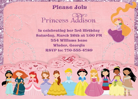 princess invitation birthday princess invite princess party princess theme disney princess party princess birthday digital file birthday invitation princess theme