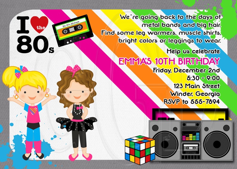 Fête des années 80 invitation des années 80 invitation des | Etsy