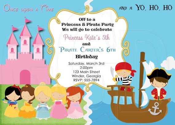 Princess Pirate Birthday Invitation Pirates Princess Party Etsy