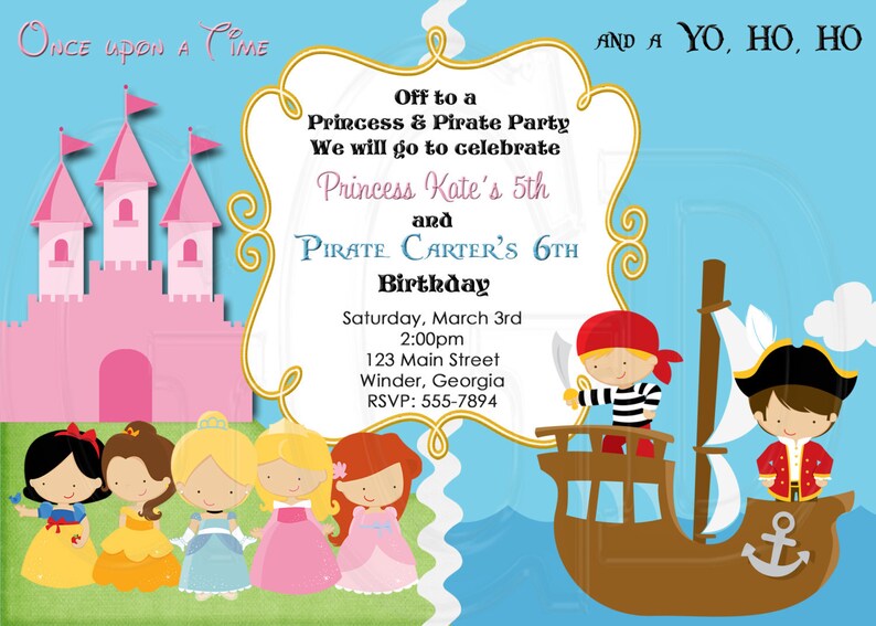 Princess Pirate Birthday Invitation Pirates Princess Party Etsy