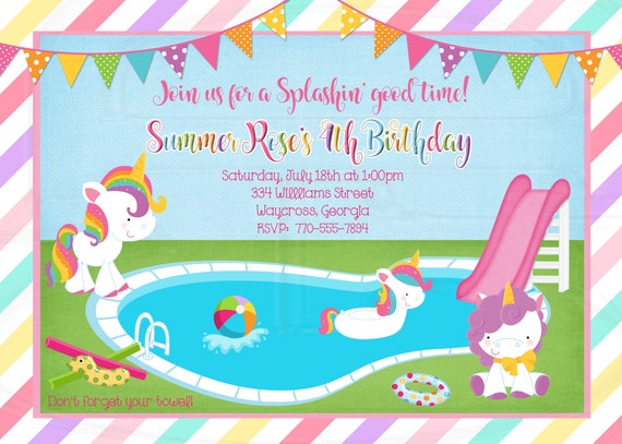 Unicorn Pool Party Invitation Pool Invite Unicorn Invite Etsy