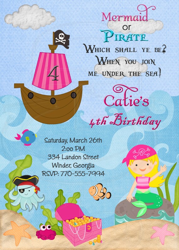 Pirate Mermaid Invitation Invitation De Sirene Pirate Etsy Pirate Mermaid Invitation Invitation De Sirene Pirate Etsy