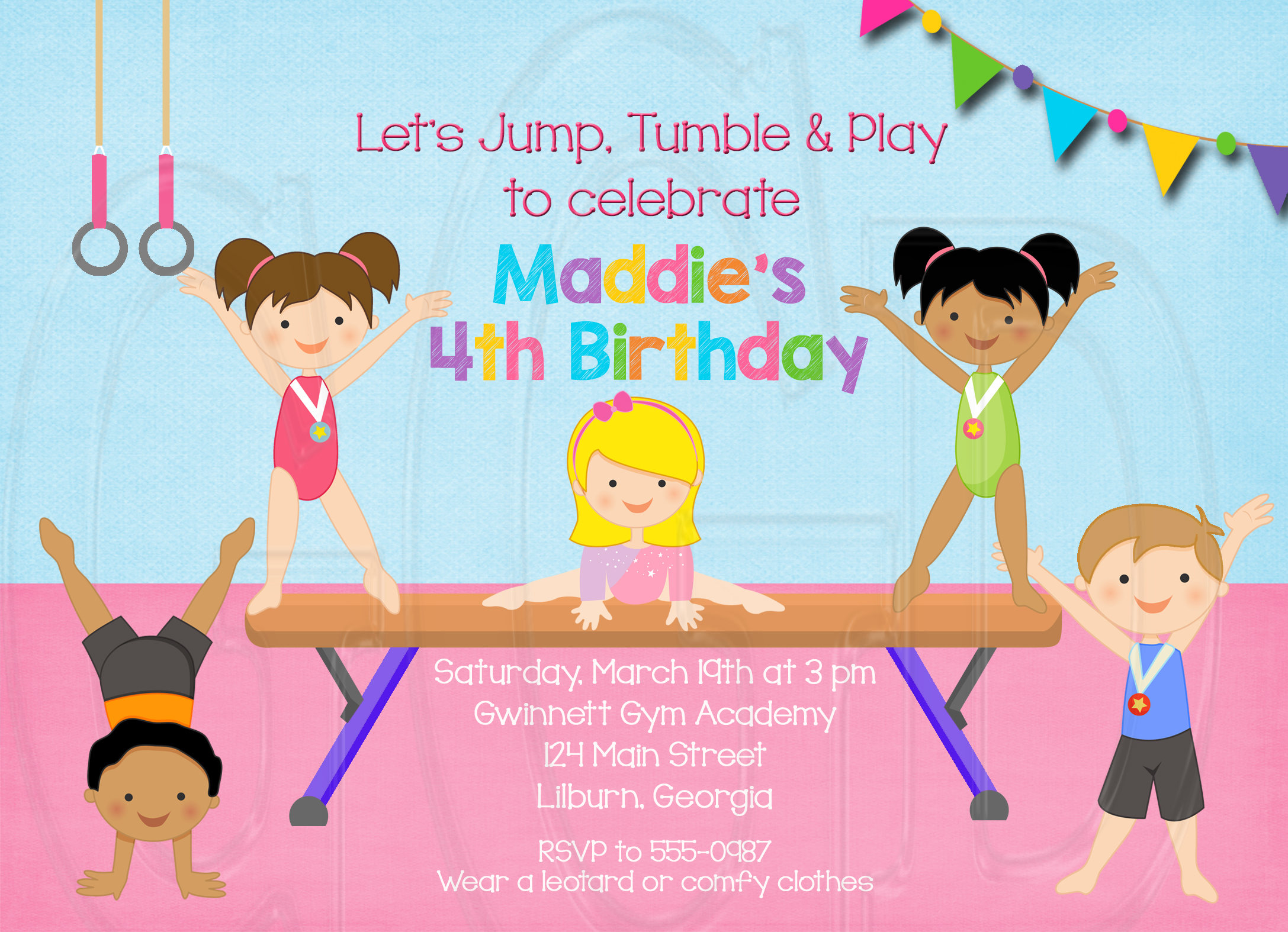 Gymnastics Birthday Party Invitations Free Printable