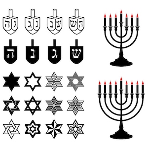 Hanukkah SVG DXF Pack - Téléchargement numérique, Hanukkah Celebration designs, Star of David, Dreidel, Menorah SVG