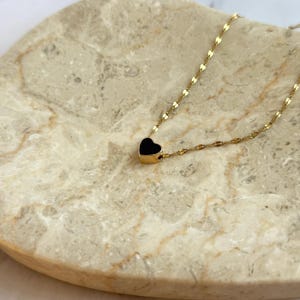heart necklace gold black • delicate stainless steel chain with heart pendant • minimalist jewelry for women • gift for her