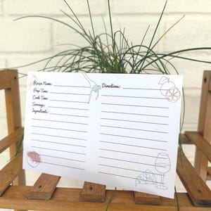 Tarjeta de receta, Tarjeta de receta dibujada a mano de 4x6, Tarjeta de receta imprimible, Tarjeta de receta de cocina, Tarjeta de receta digital, Tarjeta de receta minimalista