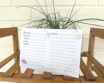 Recipe Card, Hand Drawn Recipe Card 4x6, Printable Recipe Card, Kitchen Recipe Card, Digital Recipe Card, Minimalist Recipe Card