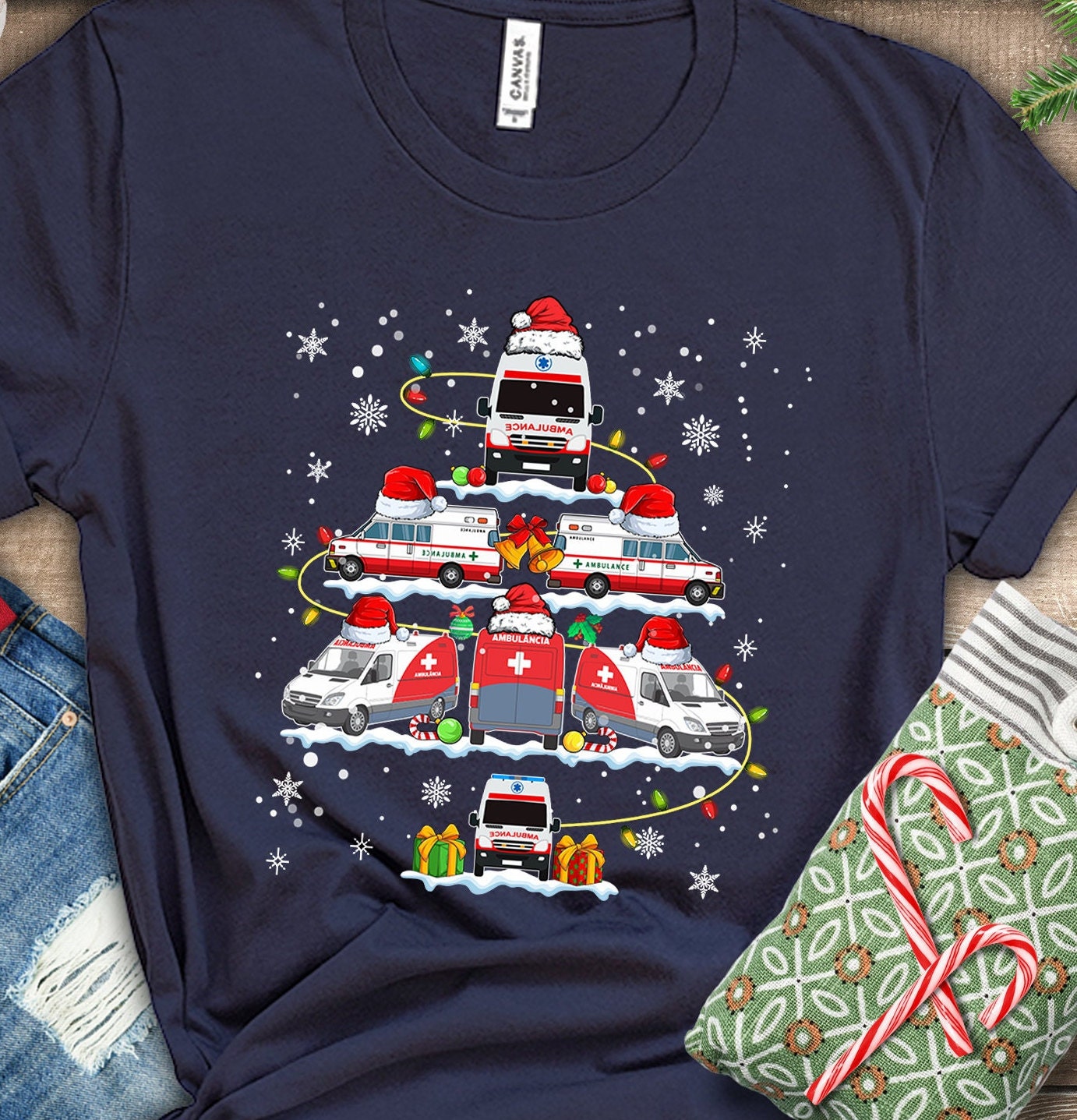 Discover Ambulance Christmas Tree Shirt, Christmas AMR EMS EMT Shirt