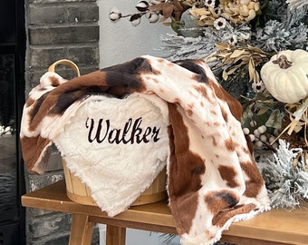 Personalized Western Baby Blanket, Brown Pony and You Choose Minky Baby Blanket, Newborn Girl or Newborn Boy, Baby Shower, Neutral Western