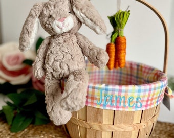 Embroidered Easter Basket, Custom Kids Basket, Easter, Basket, Personalized Easter Basket, Multicolor Plaid Easter