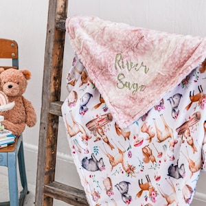 Sweet Darlings, Forest Friends Minky baby blanket and you choose minky side, Fawn Blanket ,Newborn baby blanket, Baby shower gift