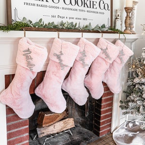 Baby Pink Seal Christmas Stocking, Customized Pink Xmas Decor, Personalized Baby Girl Christmas Stocking